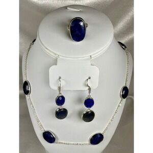 Faceted Lapis Lazuli 3-Piece Jewelry Gift Set – Necklace, Earrings & Ring